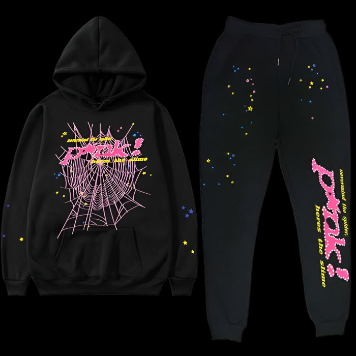 Sp5der P*nk Black Hoodie Set